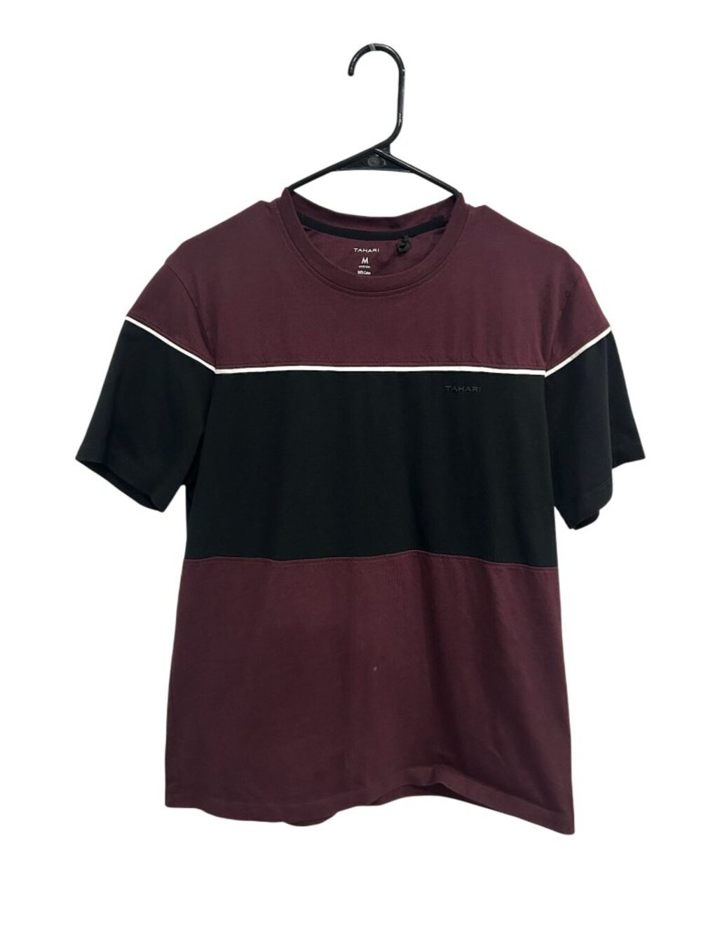 Tahari Medium Mens Burgundy Black Colorblock Cotton T-Shirt Minimalist Retro